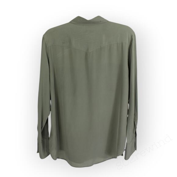 Two Large 100% SILK Blouses EQUIPMENT Rhodora~Deep Lichen • Quinne~Chili - Picture 3 of 11